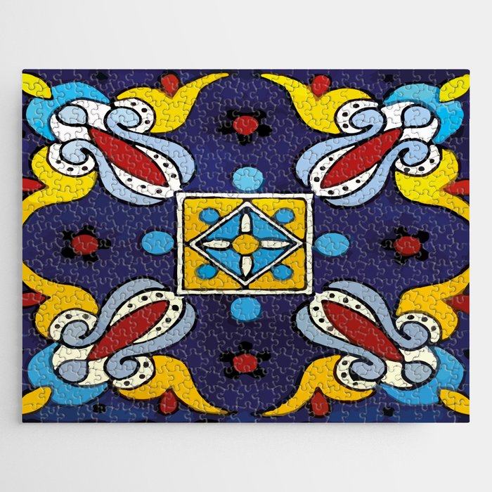 Abstract blue cruz mexican modern talavera tile wall Jigsaw Puzzle Gallery Image 1