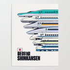 Shinkansen Bullet Train Evolution - White Poster Gallery Image 4