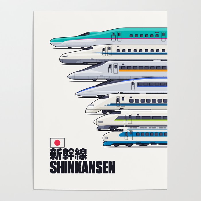 Shinkansen Bullet Train Evolution - White Poster Gallery Image 4