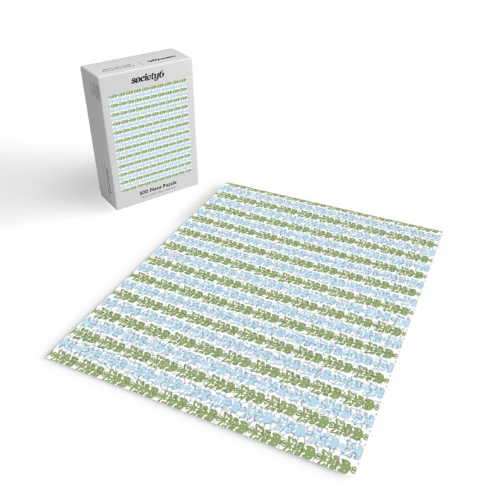 Country Cottage Petite Willoughby Stripe Pattern in Light Blue and Sage Green Jigsaw Puzzle Gallery Image 2