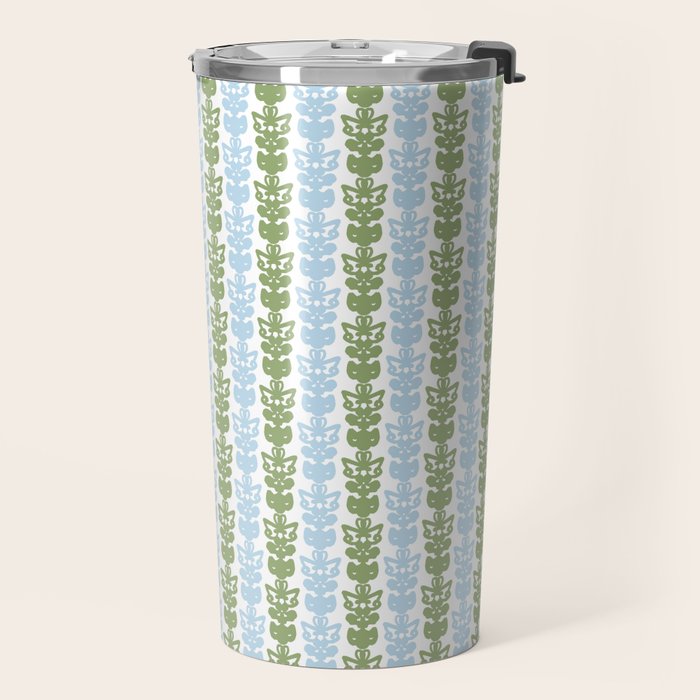 Country Cottage Petite Willoughby Stripe Pattern in Light Blue and Sage Green Travel Mug Gallery Image 2