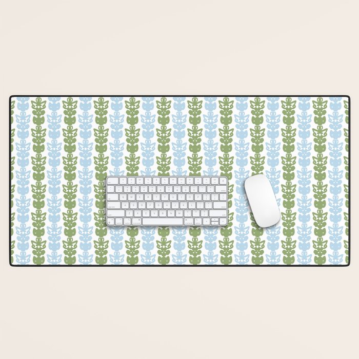 Country Cottage Petite Willoughby Stripe Pattern in Light Blue and Sage Green Desk Mat Gallery Image 1