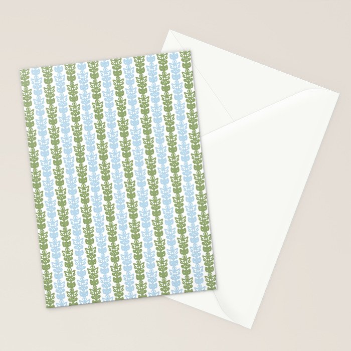 Country Cottage Petite Willoughby Stripe Pattern in Light Blue and Sage Green Stationery Card Gallery Image 2