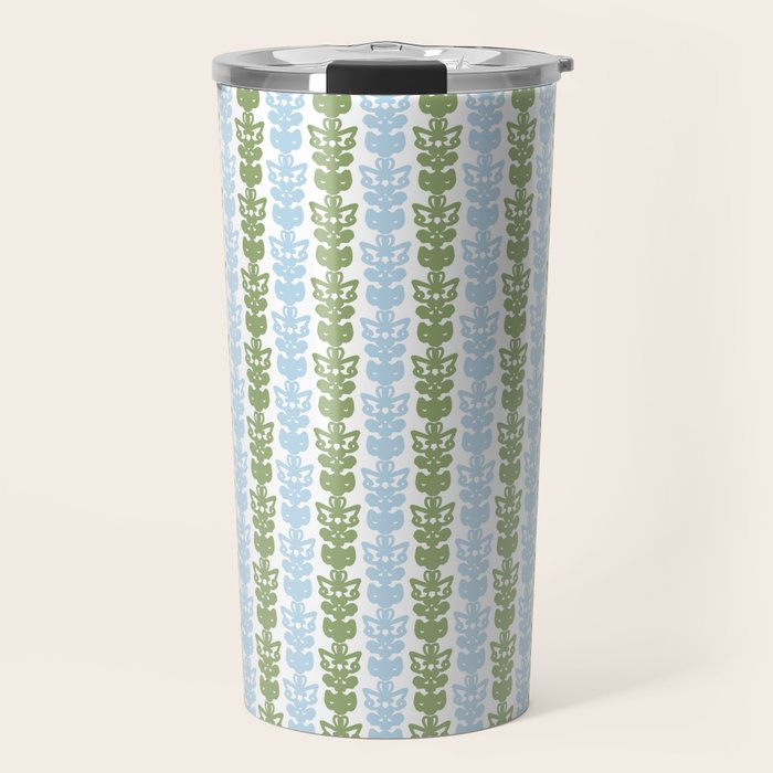 Country Cottage Petite Willoughby Stripe Pattern in Light Blue and Sage Green Travel Mug Gallery Image 1