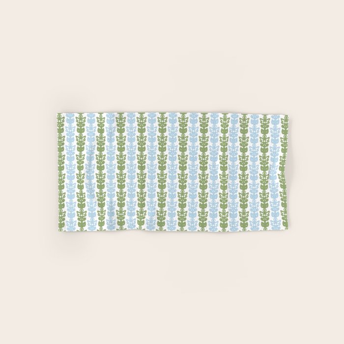Country Cottage Petite Willoughby Stripe Pattern in Light Blue and Sage Green Bath Towel Gallery Image 1