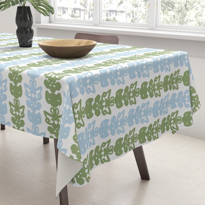 Country Cottage Petite Willoughby Stripe Pattern in Light Blue and Sage Green Tablecloth Gallery Image 3