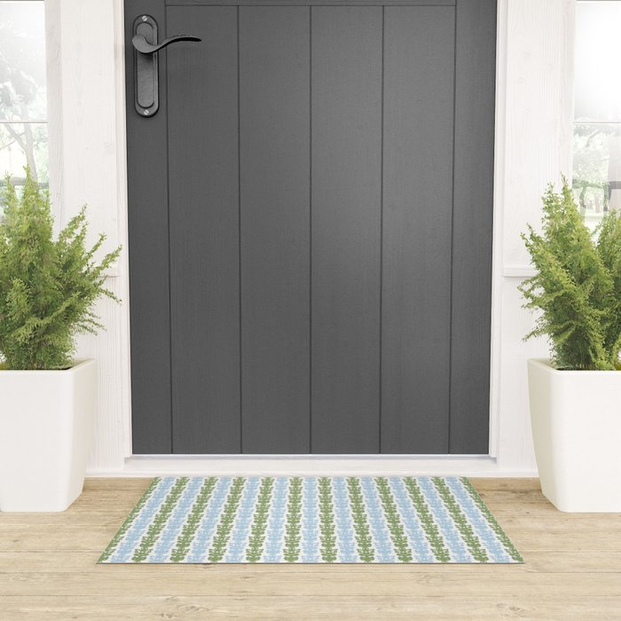 Country Cottage Petite Willoughby Stripe Pattern in Light Blue and Sage Green Welcome Mat Gallery Image 3