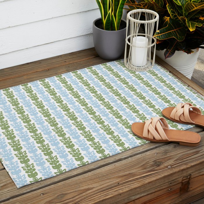Country Cottage Petite Willoughby Stripe Pattern in Light Blue and Sage Green Outdoor Rug Gallery Image 2