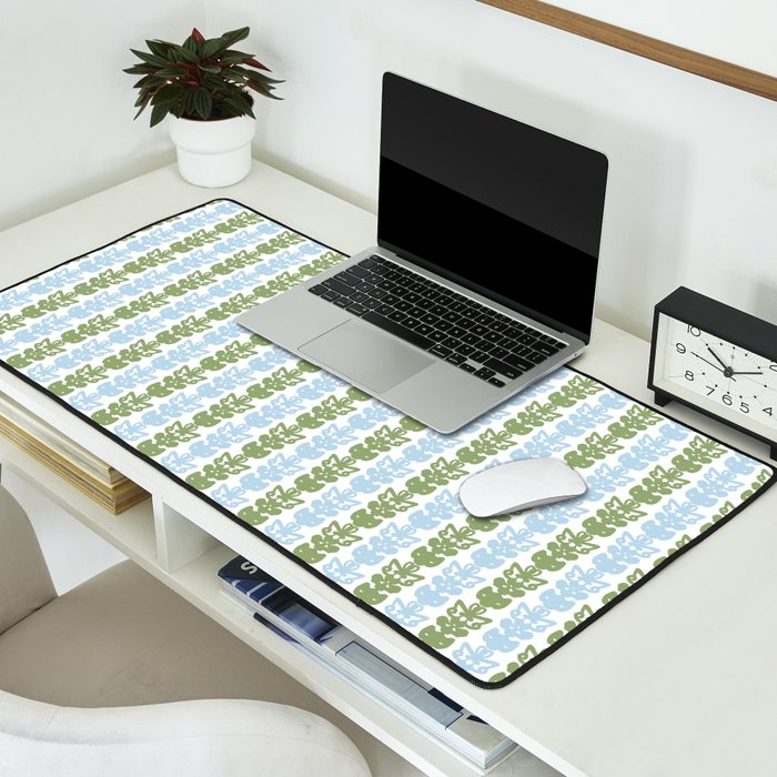 Country Cottage Petite Willoughby Stripe Pattern in Light Blue and Sage Green Desk Mat Gallery Image 2