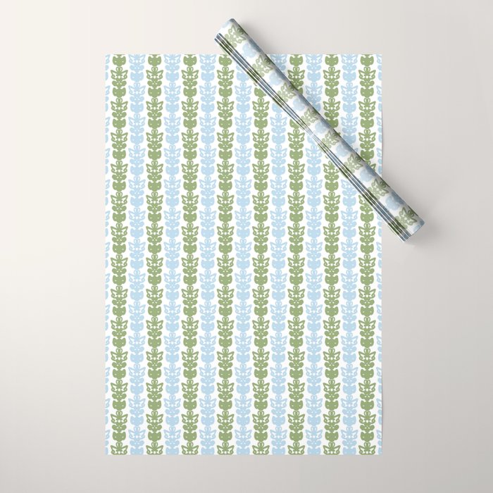 Country Cottage Petite Willoughby Stripe Pattern in Light Blue and Sage Green Wrapping Paper Gallery Image 1