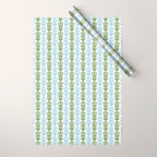 Country Cottage Petite Willoughby Stripe Pattern in Light Blue and Sage Green Wrapping Paper Gallery Image 1