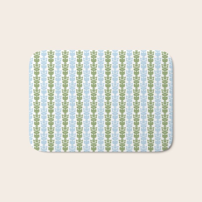 Country Cottage Petite Willoughby Stripe Pattern in Light Blue and Sage Green Bath Mat Gallery Image 1