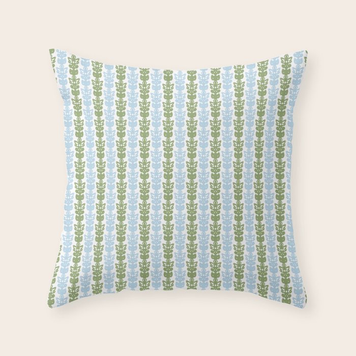 Country Cottage Petite Willoughby Stripe Pattern in Light Blue and Sage Green Throw Pillow Gallery Image 6