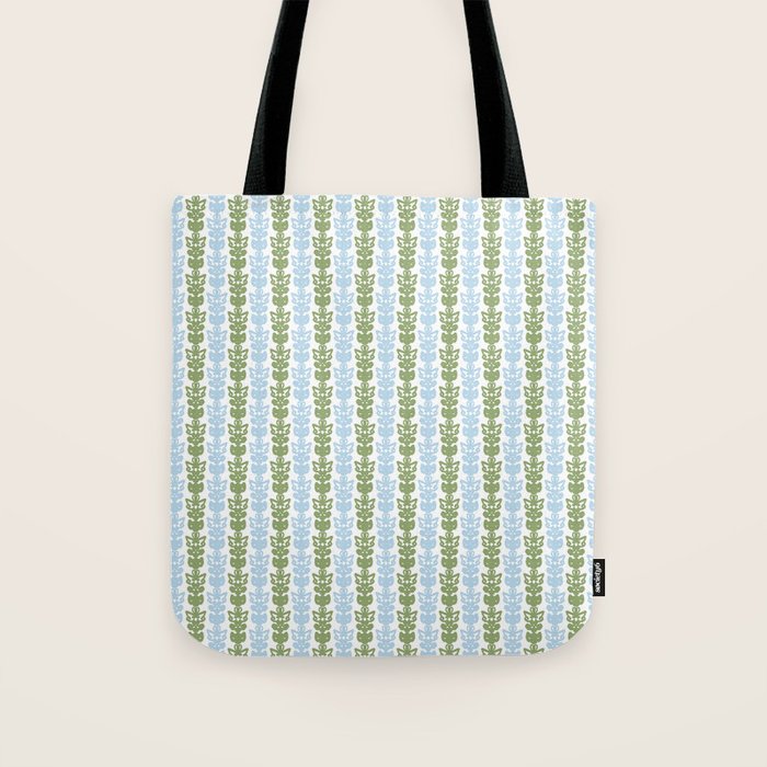 Country Cottage Petite Willoughby Stripe Pattern in Light Blue and Sage Green Tote Bag Gallery Image 1