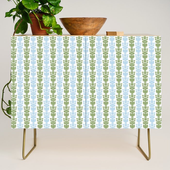 Country Cottage Petite Willoughby Stripe Pattern in Light Blue and Sage Green Credenza Gallery Image 1