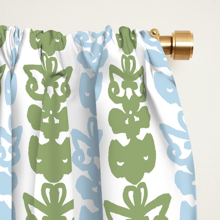 Country Cottage Petite Willoughby Stripe Pattern in Light Blue and Sage Green Window Curtain Gallery Image 2