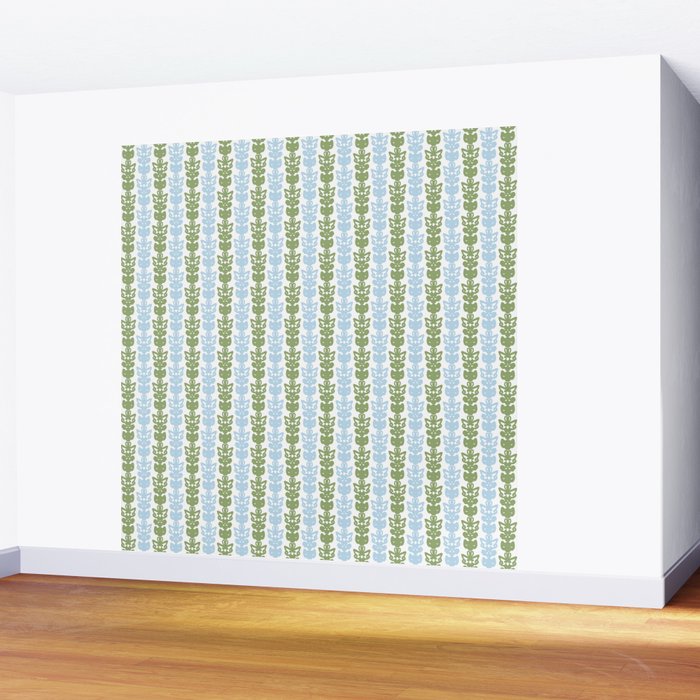 Country Cottage Petite Willoughby Stripe Pattern in Light Blue and Sage Green Wall Mural Gallery Image 2