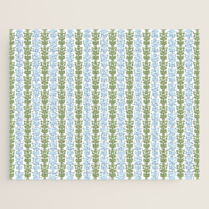 Country Cottage Petite Willoughby Stripe Pattern in Light Blue and Sage Green Jigsaw Puzzle Gallery Image 1