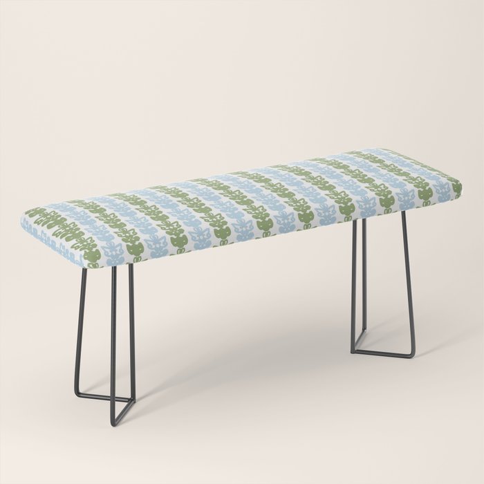 Country Cottage Petite Willoughby Stripe Pattern in Light Blue and Sage Green Bench Gallery Image 1