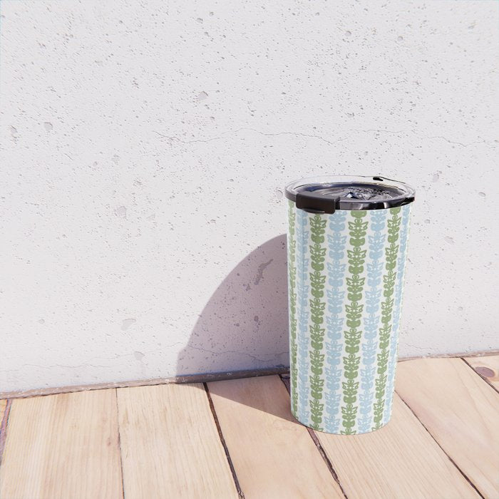 Country Cottage Petite Willoughby Stripe Pattern in Light Blue and Sage Green Travel Mug Gallery Image 4