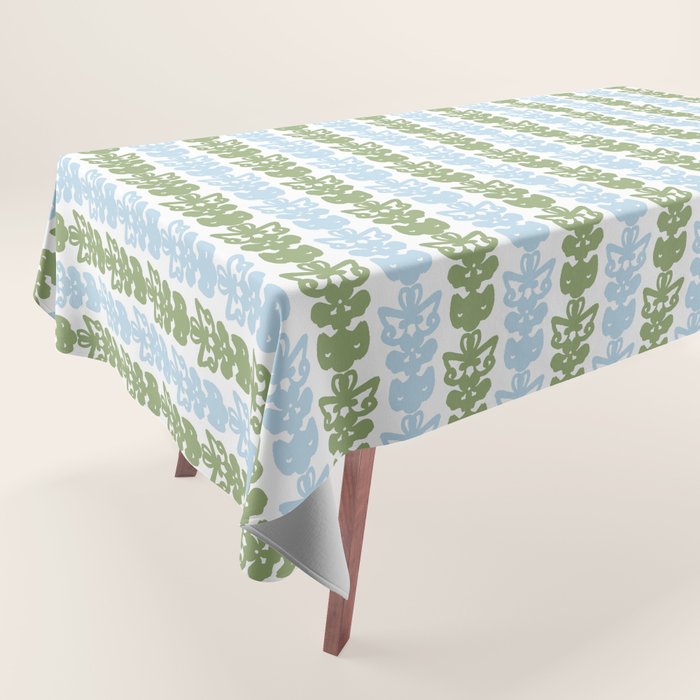 Country Cottage Petite Willoughby Stripe Pattern in Light Blue and Sage Green Tablecloth Gallery Image 1