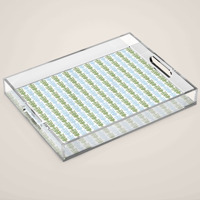 Country Cottage Petite Willoughby Stripe Pattern in Light Blue and Sage Green Acrylic Tray Gallery Image 1