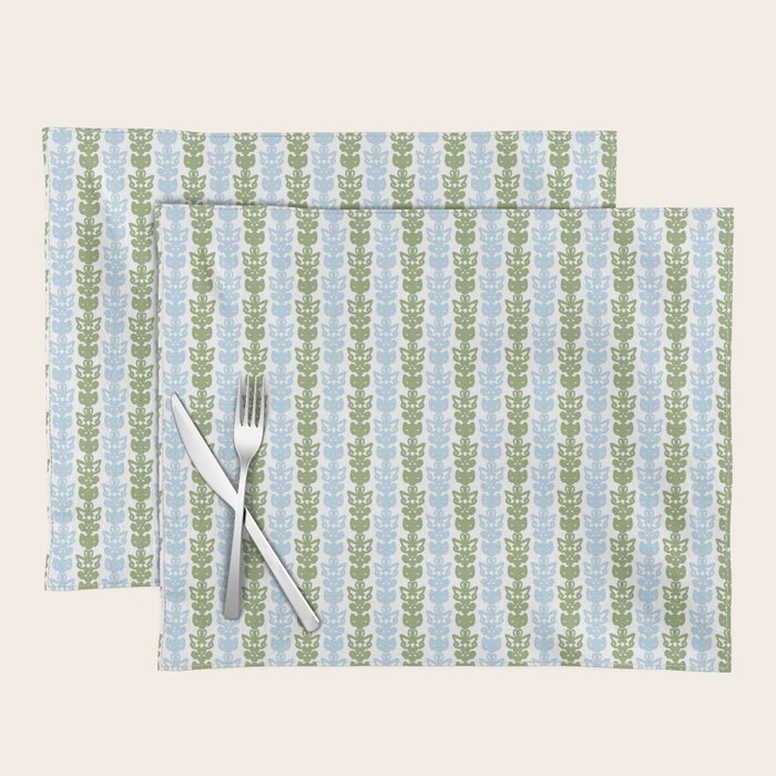 Country Cottage Petite Willoughby Stripe Pattern in Light Blue and Sage Green Placemat Gallery Image 1