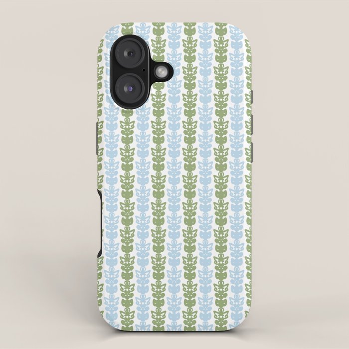 Country Cottage Petite Willoughby Stripe Pattern in Light Blue and Sage Green iPhone Case Gallery Image 1