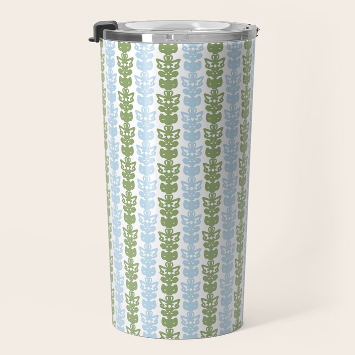 Country Cottage Petite Willoughby Stripe Pattern in Light Blue and Sage Green Travel Mug Gallery Image 3