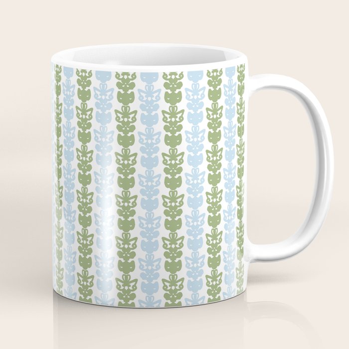 Country Cottage Petite Willoughby Stripe Pattern in Light Blue and Sage Green Coffee Mug Gallery Image 1