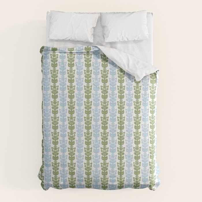 Country Cottage Petite Willoughby Stripe Pattern in Light Blue and Sage Green Comforter Gallery Image 1