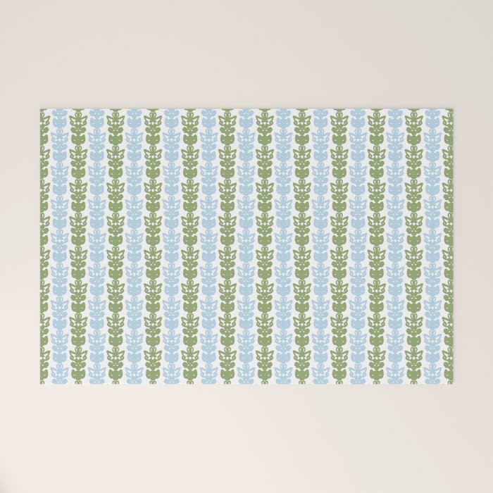 Country Cottage Petite Willoughby Stripe Pattern in Light Blue and Sage Green Welcome Mat Gallery Image 1
