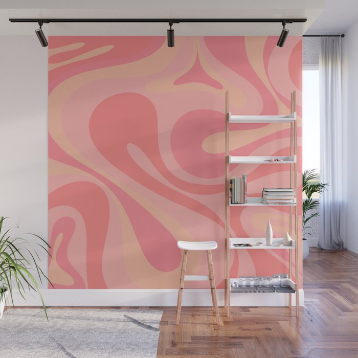 Mod Swirl Retro Abstract Pattern Blush Pink Wall Mural Gallery Image 1