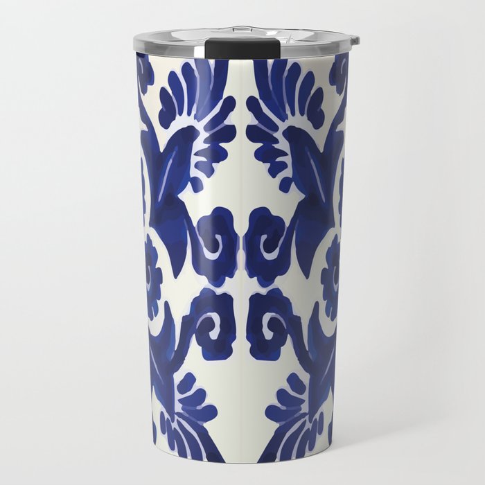 Talavera mexican tile traditional blue ceramic mosaic Travel Mug Gallery Image 1