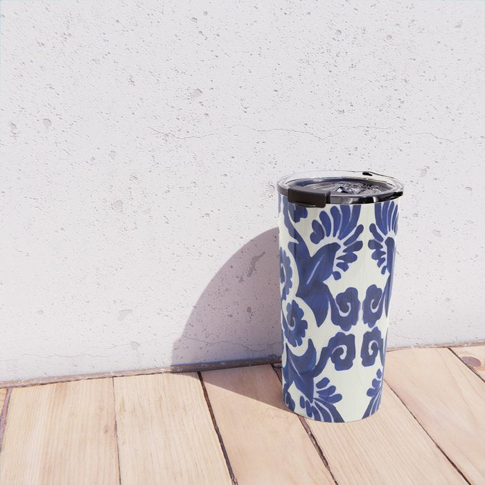 Talavera mexican tile traditional blue ceramic mosaic Travel Mug Gallery Image 4