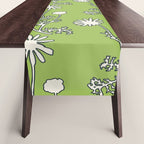 Floral Botanical Wild Daisies Pattern in Spring Sage Green, Navy Blue, and Creamy White Table Runner Gallery Image 1