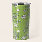 Floral Botanical Wild Daisies Pattern in Spring Sage Green, Navy Blue, and Creamy White Travel Mug Gallery Image 1