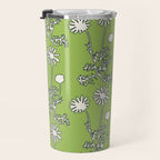 Floral Botanical Wild Daisies Pattern in Spring Sage Green, Navy Blue, and Creamy White Travel Mug Gallery Image 3