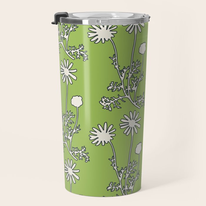 Floral Botanical Wild Daisies Pattern in Spring Sage Green, Navy Blue, and Creamy White Travel Mug Gallery Image 3