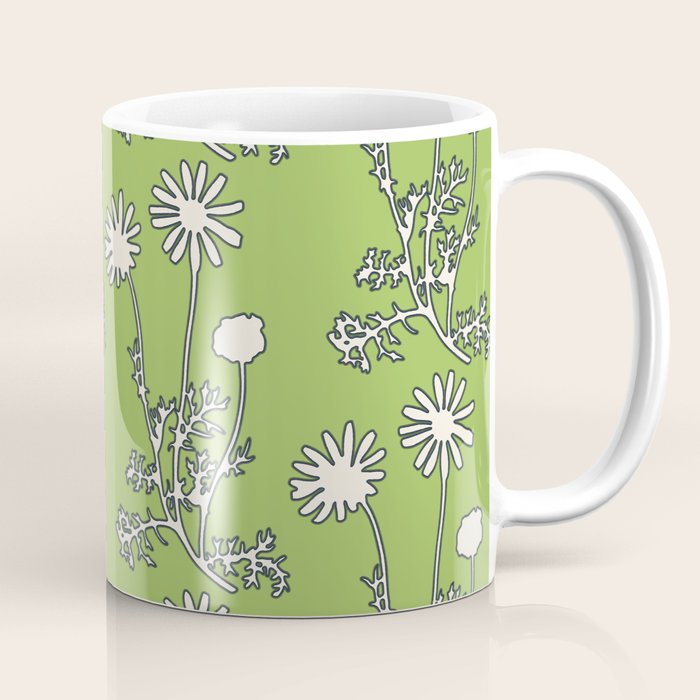 Floral Botanical Wild Daisies Pattern in Spring Sage Green, Navy Blue, and Creamy White Coffee Mug Gallery Image 1