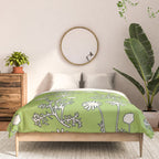 Floral Botanical Wild Daisies Pattern in Spring Sage Green, Navy Blue, and Creamy White Comforter Gallery Image 3
