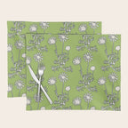 Floral Botanical Wild Daisies Pattern in Spring Sage Green, Navy Blue, and Creamy White Placemat Gallery Image 1