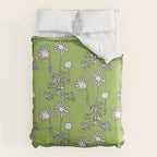 Floral Botanical Wild Daisies Pattern in Spring Sage Green, Navy Blue, and Creamy White Comforter Gallery Image 6