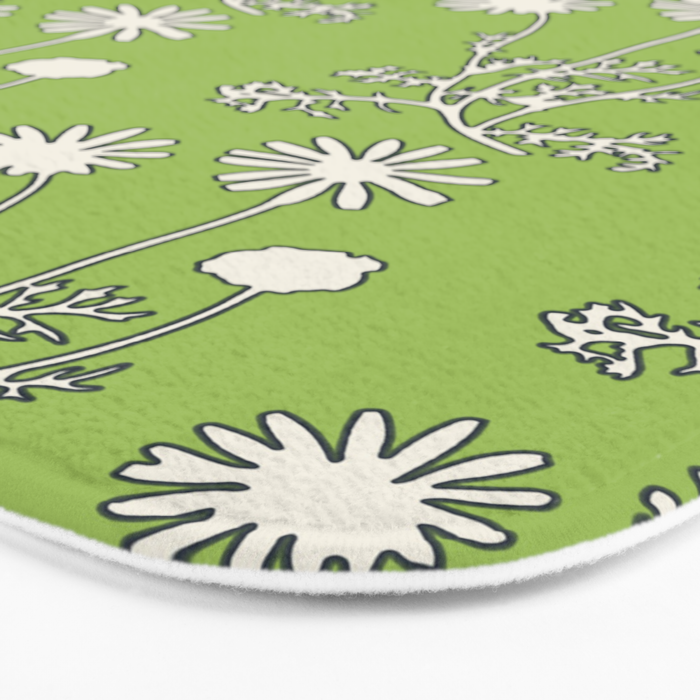 Floral Botanical Wild Daisies Pattern in Spring Sage Green, Navy Blue, and Creamy White Bath Mat Gallery Image 3