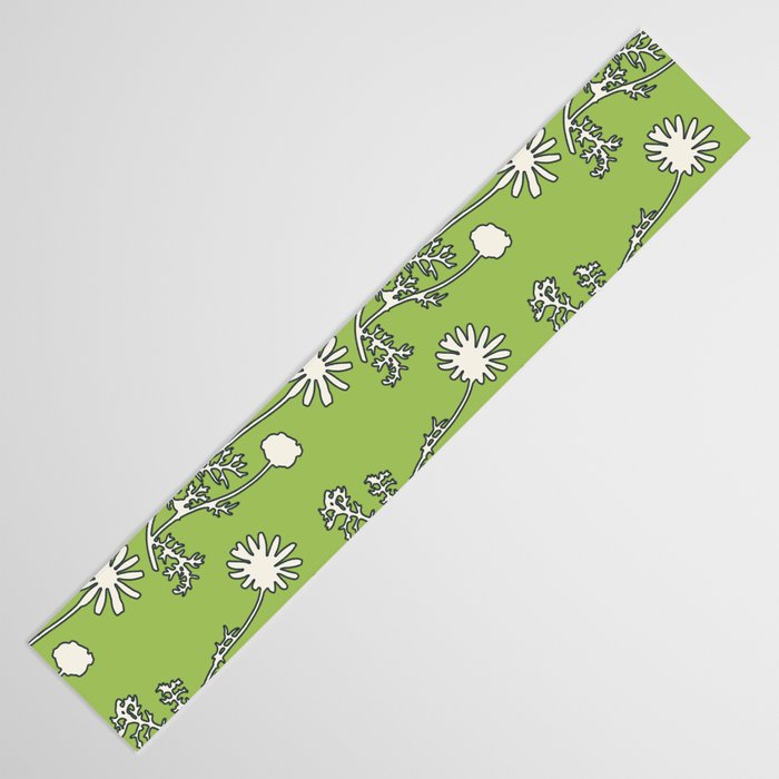 Floral Botanical Wild Daisies Pattern in Spring Sage Green, Navy Blue, and Creamy White Table Runner Gallery Image 3