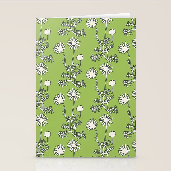 Floral Botanical Wild Daisies Pattern in Spring Sage Green, Navy Blue, and Creamy White Stationery Card Gallery Image 2