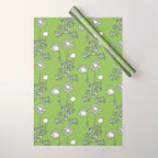 Floral Botanical Wild Daisies Pattern in Spring Sage Green, Navy Blue, and Creamy White Wrapping Paper Gallery Image 1