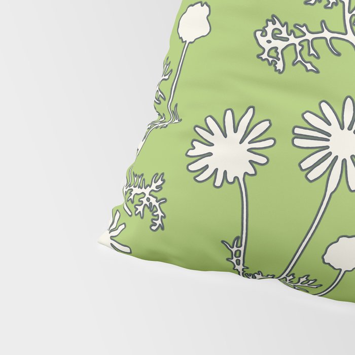 Floral Botanical Wild Daisies Pattern in Spring Sage Green, Navy Blue, and Creamy White Pillow Sham Gallery Image 4
