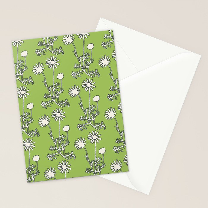 Floral Botanical Wild Daisies Pattern in Spring Sage Green, Navy Blue, and Creamy White Stationery Card Gallery Image 2