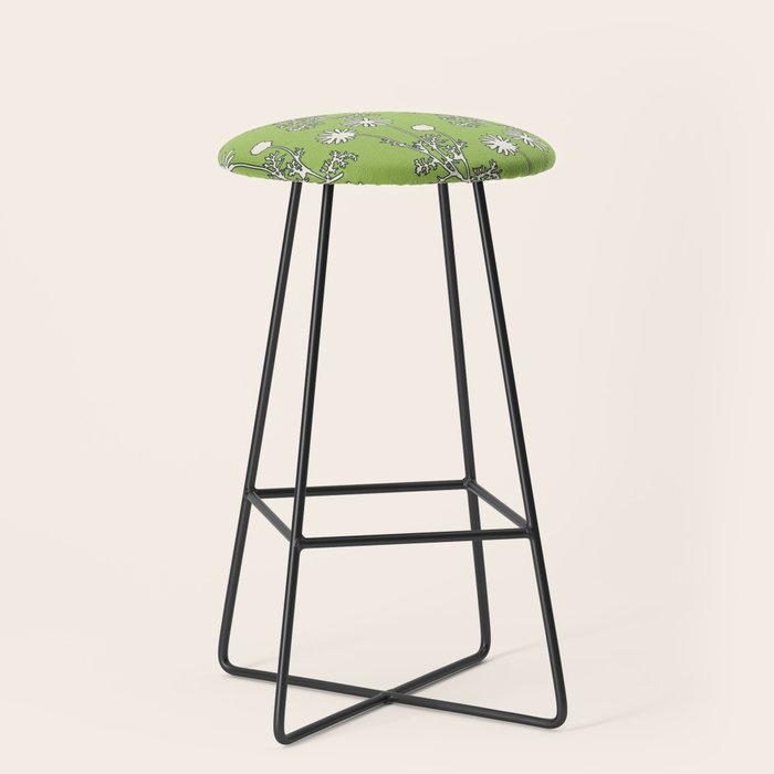 Floral Botanical Wild Daisies Pattern in Spring Sage Green, Navy Blue, and Creamy White Stool Gallery Image 1